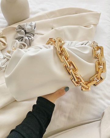 gold chain dumpling bag white