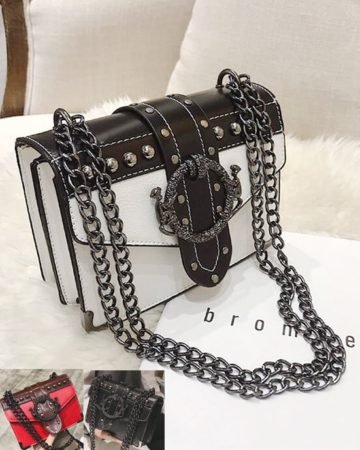 Rivet Stud Leather Style Crossbody Bag with Black Chain
