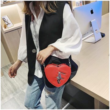 red heart shaped crossbody bag for women