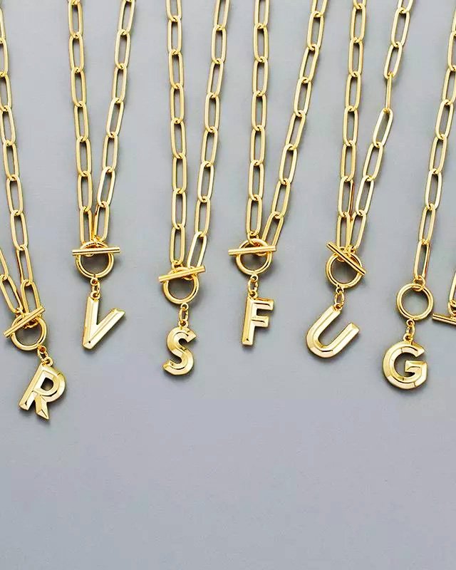 HOT Gold Link Chain Alphabet Pendant Necklace A-Z with Toggle Clasp ...