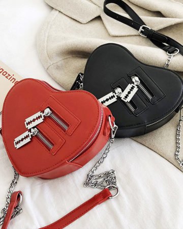 red black heart shaped crossbody bag for women