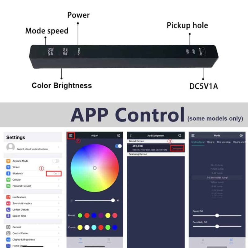 music levels lights bar app control instructions