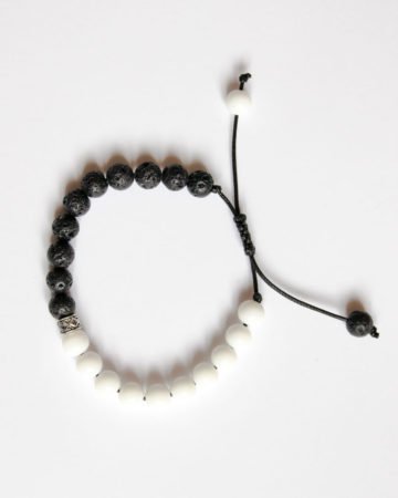 adjustable white and black lava beaded bracelet