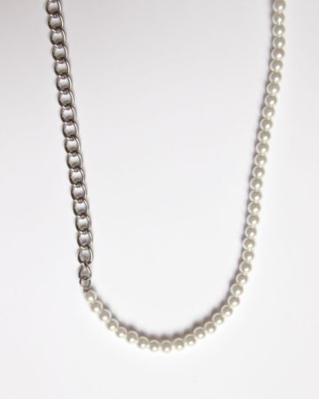 asymmetric white pearl beads bead and chain men's choker necklace