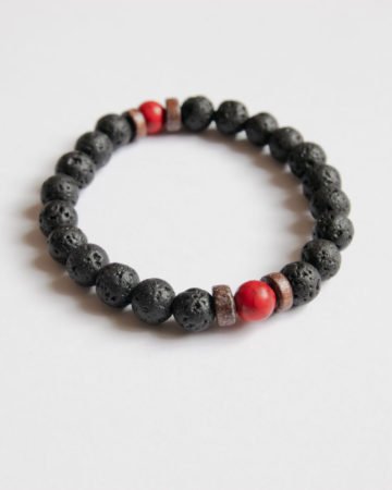 lava bead bracelet with red feature beads