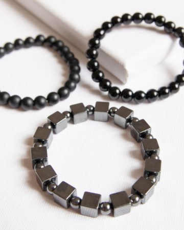 3pc set Black Stone and Bead bracelet
