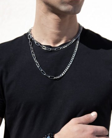 2pc set asymmetric stainless steel link chain necklace