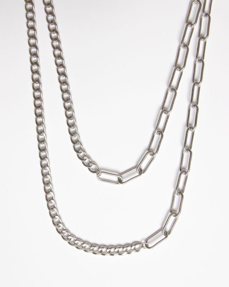 2pc set asymmetric stainless steel link chain necklace