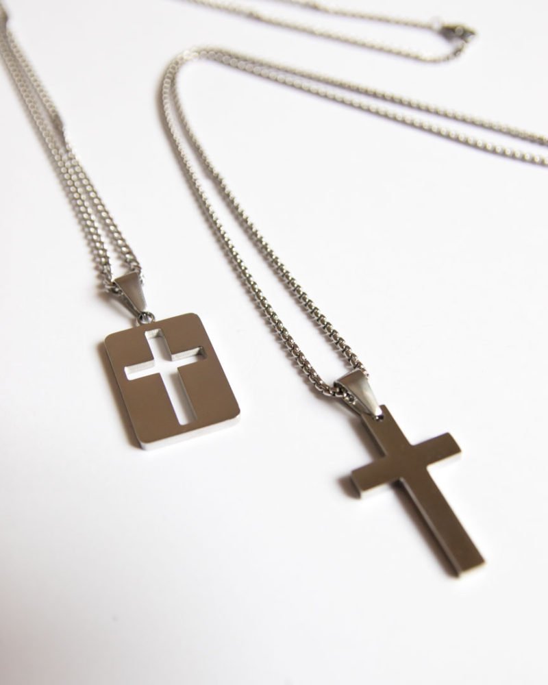 2pc set crucifix necklace stainless steel